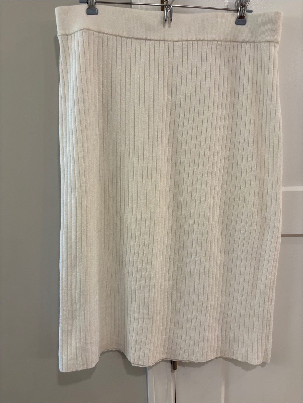 Marled Cream Ribbed Midi Skirt